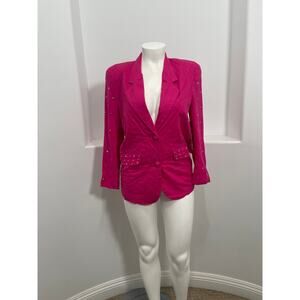 Amelia Austin Vintage Pink Studs Embellished Linen Blazer Jacket size L